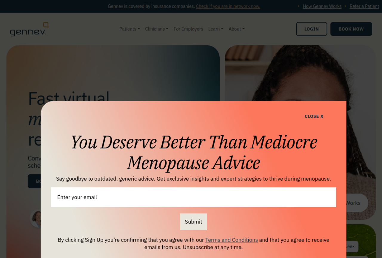 Gennev Menopause Care website